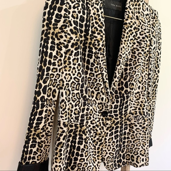 Zara Basic Leopard Animal Print One Button Close Blazer Size Small - Picture 4 of 10
